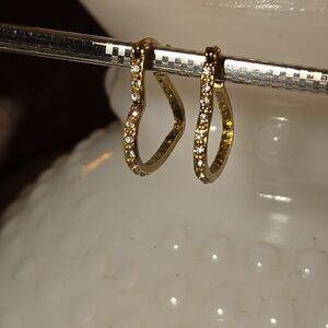 Heart Shaped Gold Earrings With Crystal Accents NWOT